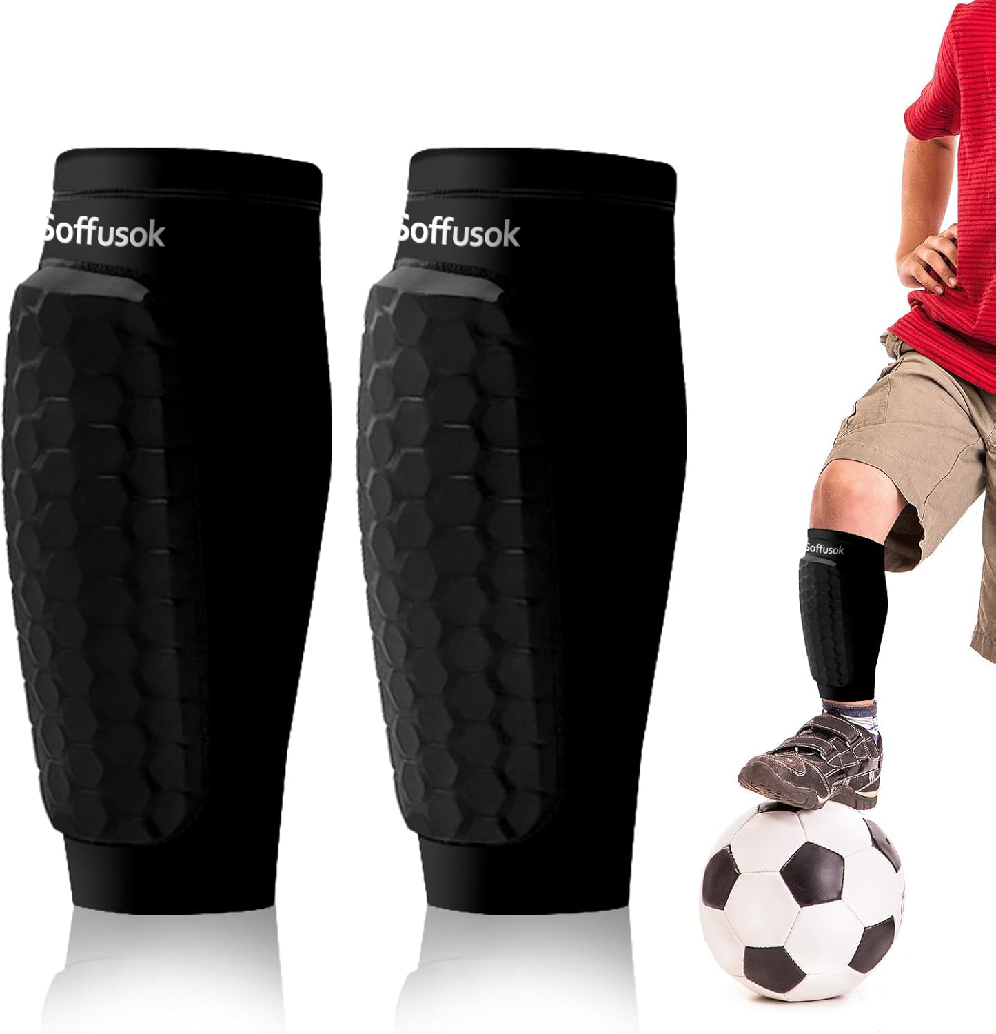 Shin guards kids football - Breathable & non-slip Shin guards soccer men | Designed for growing soccer players(72g/1 pair)