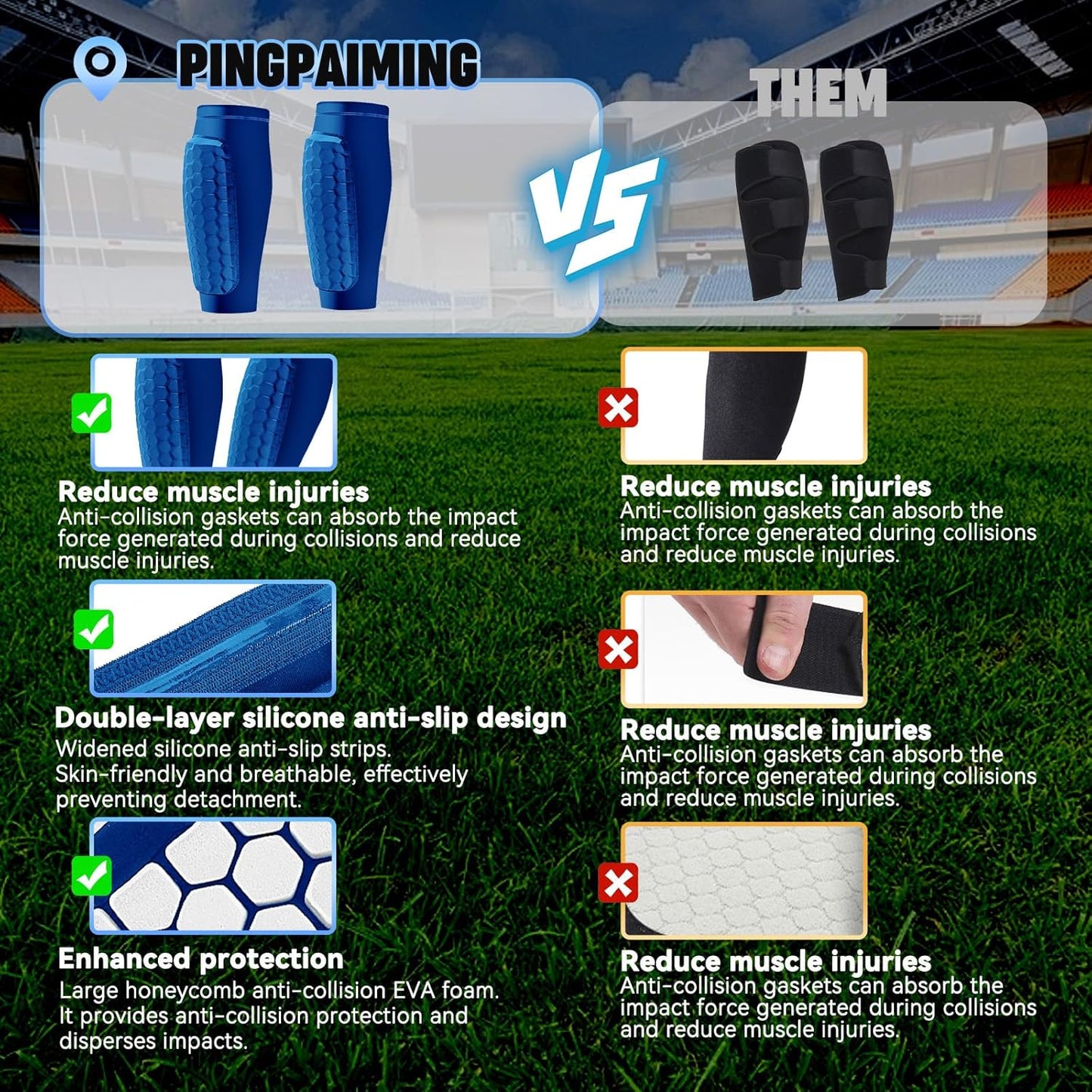 Shin guards kids football - Breathable & non-slip Shin guards soccer men | Designed for growing soccer players(72g/1 pair)